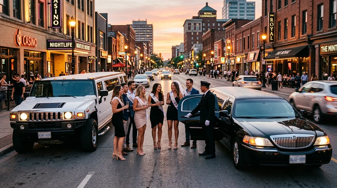 Luxury stretch limousine and Hummer limo for bachelor and bachelorette party transportation in Hamilton.