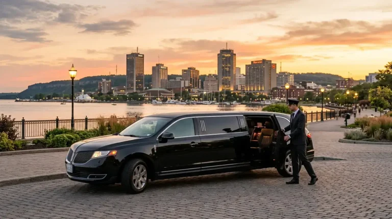 Luxury Hamilton limousine with professional chauffeur representing Hamilton limo pricing guide