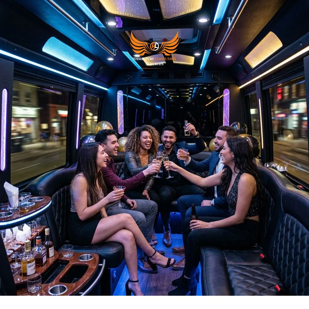 Luxury party bus for bachelor and bachelorette parties in Hamilton.