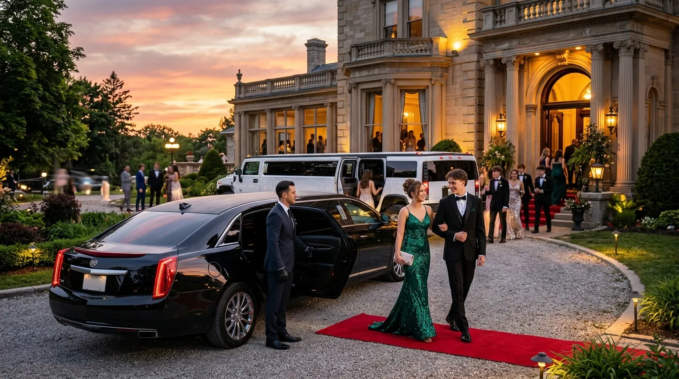 Luxury stretch limousine and Hummer limo for prom transportation in Hamilton.