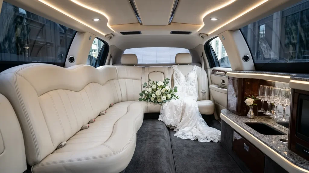 Clean interior of a wedding limousine in Hamilton