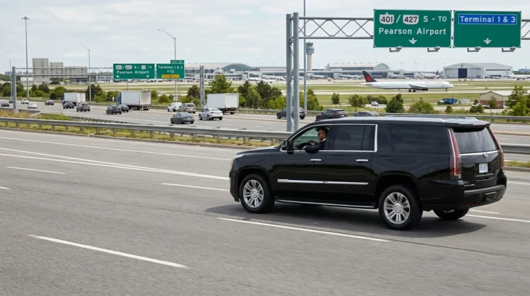 Luxury limo providing airport transportation from Hamilton to Toronto Pearson International Airport